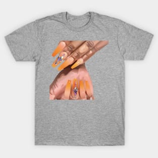 Orange bling acrylic nails art T-Shirt